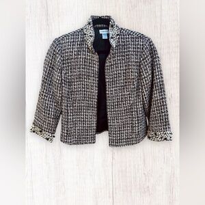Chico’s CROPPED TWEED BLAZER JACKET Embellished Designer Shoulder Pads Trendy M